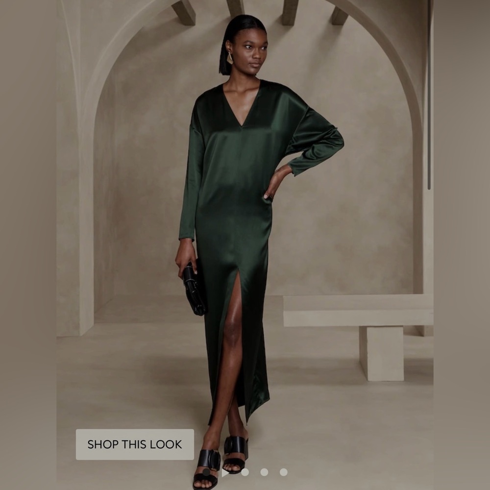 Banana Republic Dona Silk Maxi Dress Dark Green